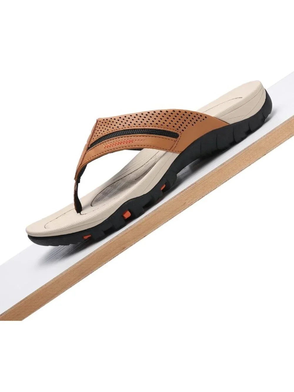 Men's Khaki Flip-flops Thongs Sandals Durable Comfort Slippers For Casual